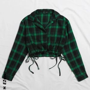 Shein Plaid Ruched Drawstring Crop Top